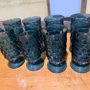 Set of 8 Colony Riviera Blue Cubist Glasses – 1960s